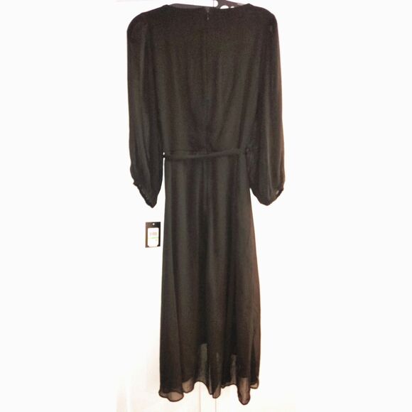 NWT DKNY Balloon Half Sleeve Faux Wrap Midi Dress Size 8 Black Cocktail Evening - Picture 3 of 10